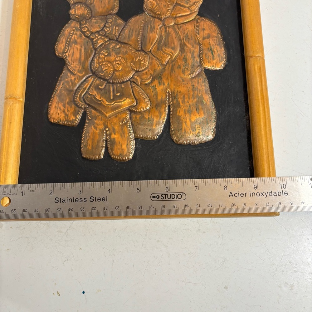 Vintage copper bear family wooden framed picture wall art Hyland gallery - Picture 11 of 13